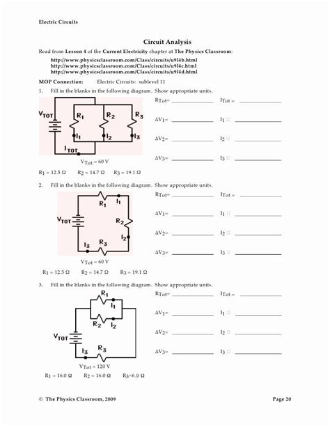 combination circuits worksheet with answers pdf